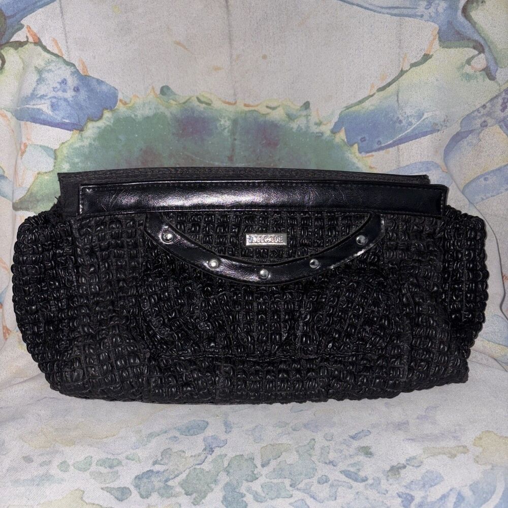 Vintage Miche Classic Clutch Purse Shell Cover Black Veg Leather 12.5"X6.5" EUC